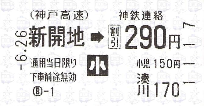HS36新開地駅　新開地⇒神鉄連絡割引290円（湊川⇒170円）　小人　新開地駅自動券売機(B)-1号機発行　20200626