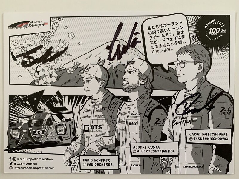 2023 34号車 INTER EUROPOL COMPETITION  ヤクブ・スミエコウスキー&ファビオ・シェーラー &アルバート・コスタ直筆サイン入りドライバーズカード