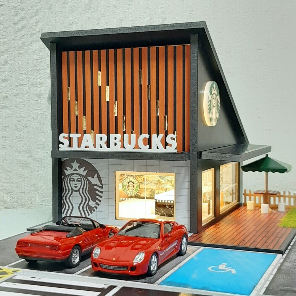 1/64 Custom Made Starbucks Cafe Premium Diorama with Lights